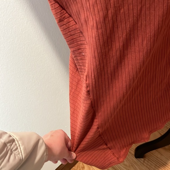 PinkBlush Rust Ribbed Long Sleeve Mock Neck Maternity Midi Dress Size Medium - Picture 8 of 10